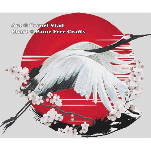 Japanese Red Crane by Paine Free Crafts printed cross stitch chart